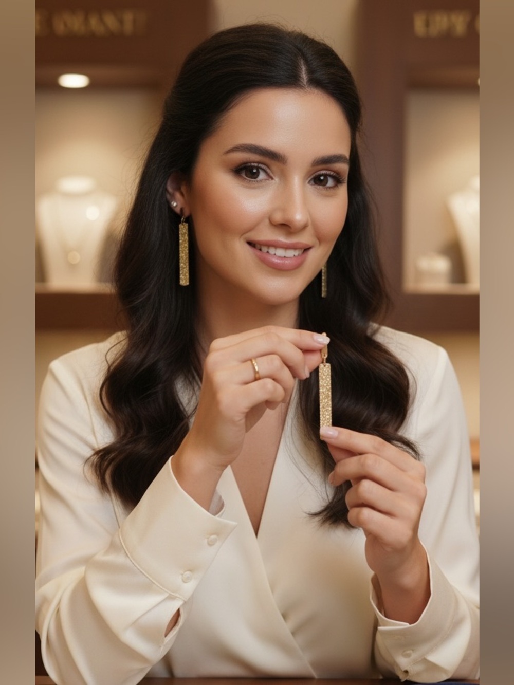 Vintage Gold Glitter Bar Drop Earrings - Women Jewelry